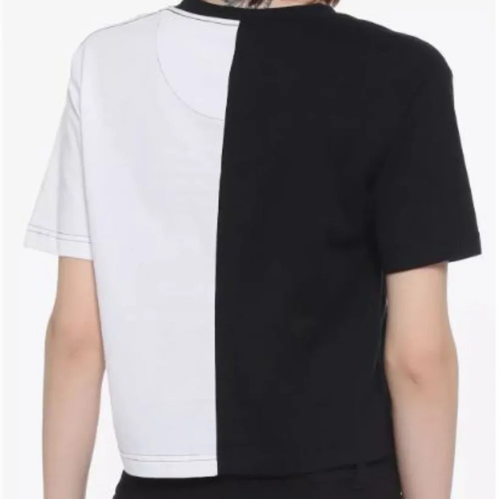 .Black & White Split Crop T-Shirt from HOT TOPIC - Picture 3 of 8